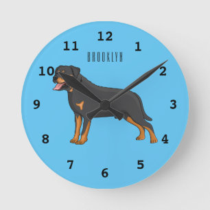 Rottweiler Hunde Cartoon Illustration Runde Wanduhr