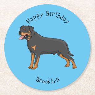 Rottweiler Hunde Cartoon Illustration Runder Pappuntersetzer