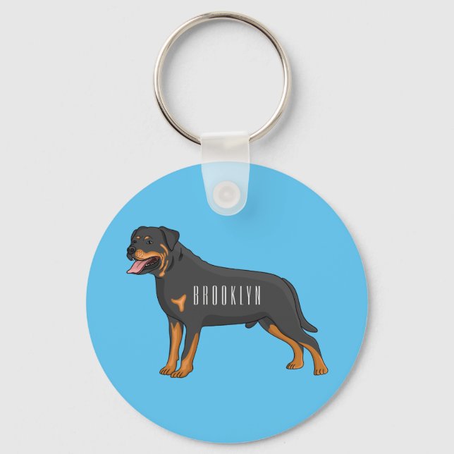 Rottweiler Hunde Cartoon Illustration Schlüsselanhänger (Vorderseite)
