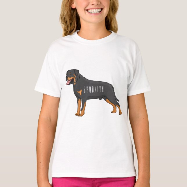 Rottweiler Hunde Cartoon Illustration T-Shirt (Vorderseite)