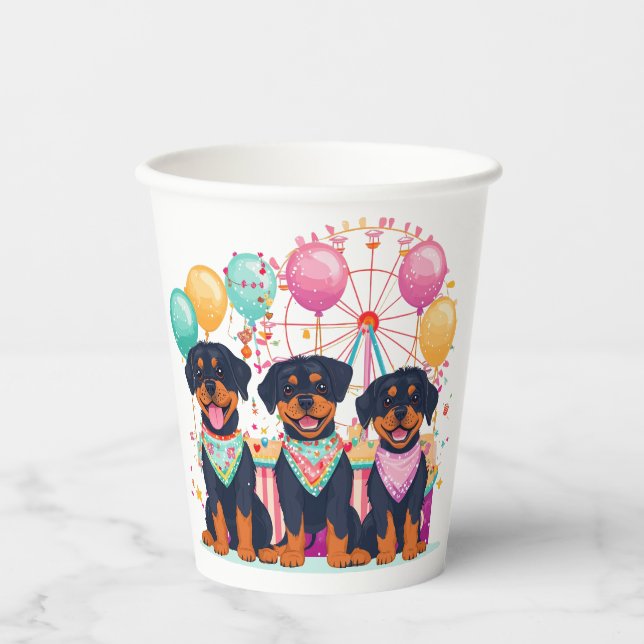 Rottweiler Hunde im Karneval Pappbecher (Vorderseite)
