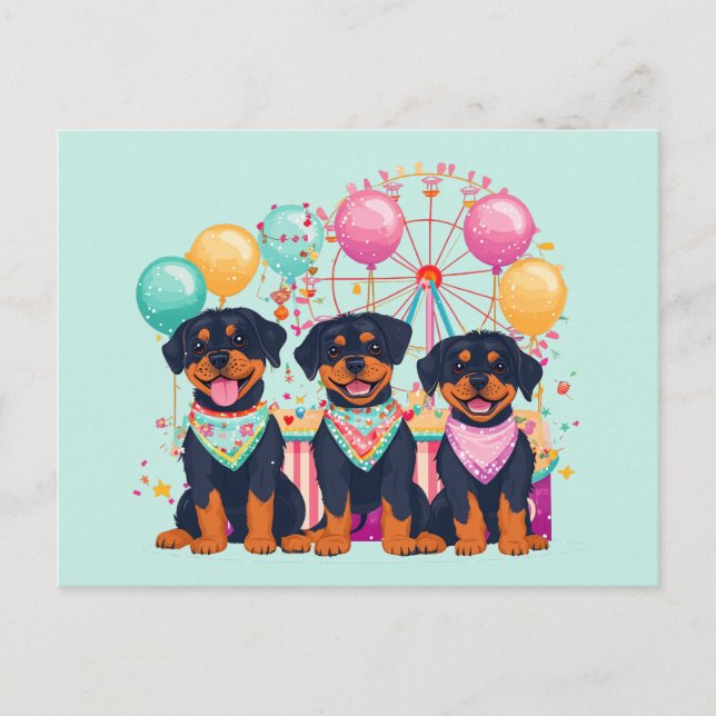 Rottweiler Hunde im Karneval Postkarte (Vorderseite)