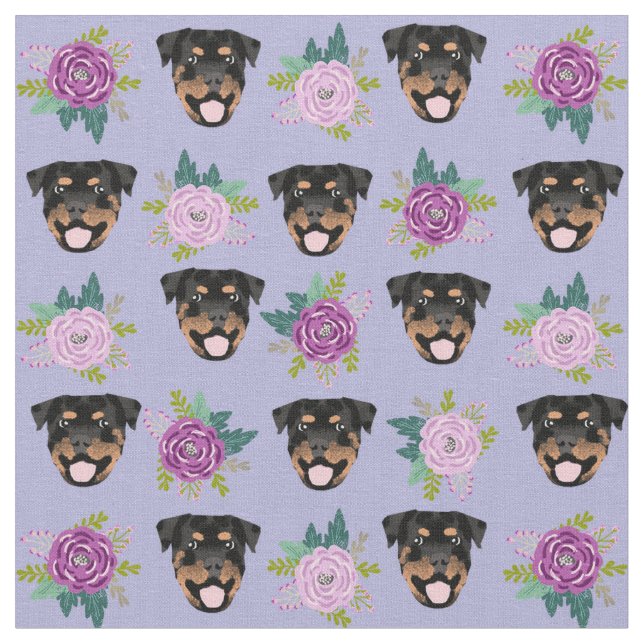 Rottweiler Hunde lila Blumenbeete Stoff (Nahaufnahme)