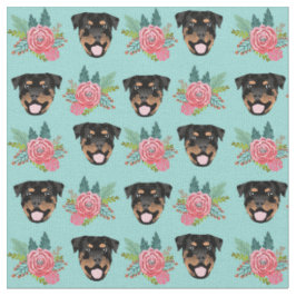 Rottweiler-Hunde, Minze und rosa Blüten Stoff