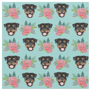 Rottweiler-Hunde, Minze und rosa Blüten Stoff