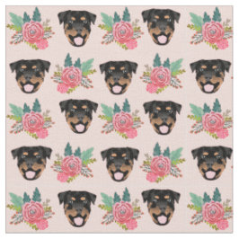 Rottweiler Hunde Rosa Blüten Stoff