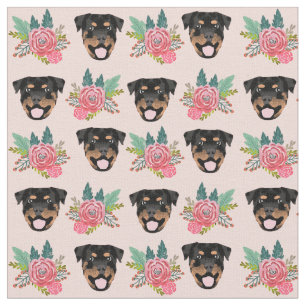 Rottweiler Hunde Rosa Blüten Stoff