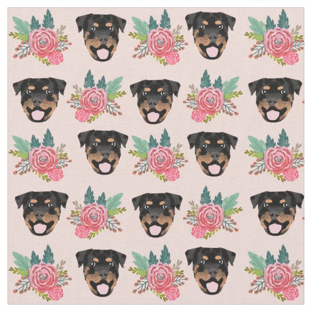 Rottweiler Hunde Rosa Blüten Stoff (Nahaufnahme)
