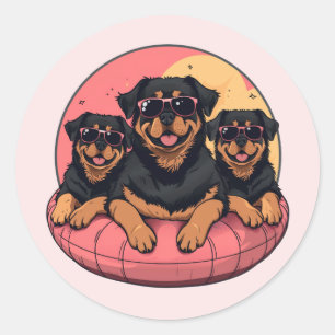 Rottweiler Hunde Sommer Pool Flolows Runder Aufkleber