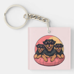 Rottweiler Hunde Sommer Pool Flolows Schlüsselanhänger