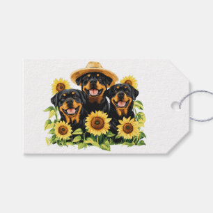 Rottweiler Hunde umgeben von Sonnenblumen Geschenkanhänger