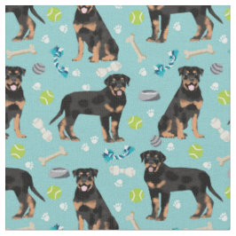 Rottweiler Hunde und Hundespielzeug hellblau Stoff