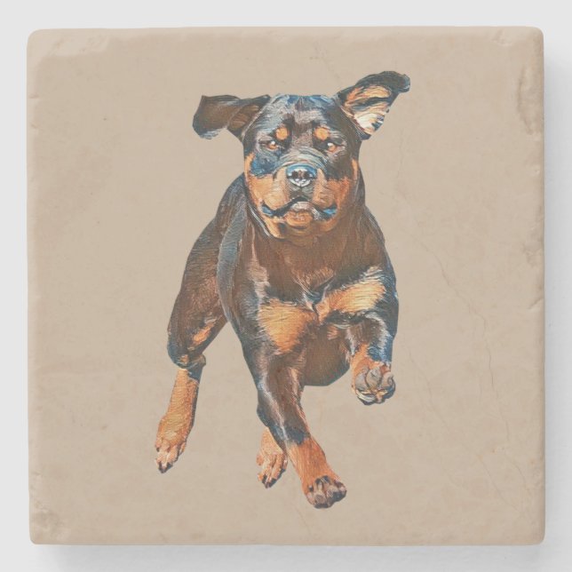 Rottweiler-Hundemarbile-Untersetzer gestrichen Steinuntersetzer (Vorderseite)