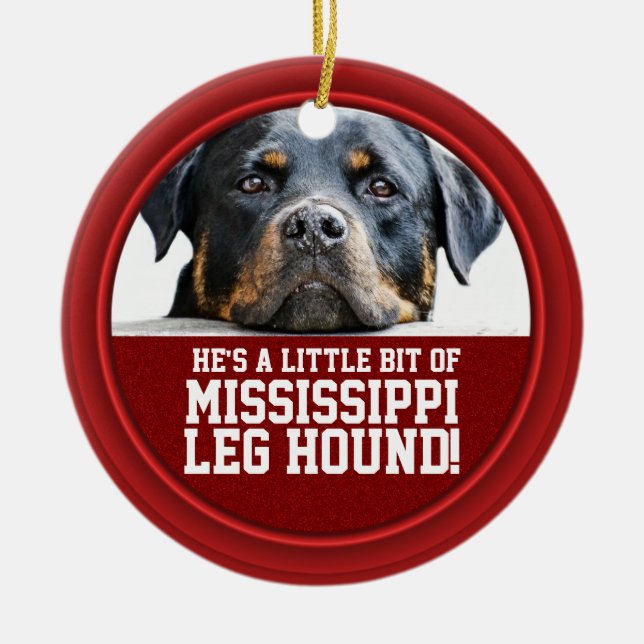 Rottweiler Hundemississippi-Bein-Jagdhund-rotes Keramik Ornament (Vorne)