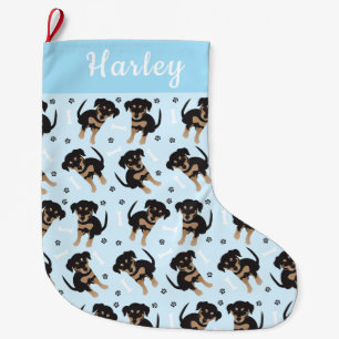 Rottweiler-Hundemuster Blau Großer Weihnachtsstrumpf