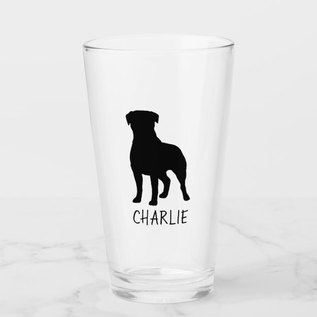 Rottweiler HundeSilhouette personalisiertes Rottie Glas (Vorderseite)