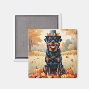 Rottweiler im Herbst hinterlässt Erntedank Art Magnet