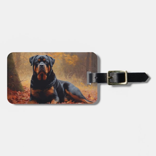 Rottweiler im Herbst Leaves Fall Inspiriert Gepäckanhänger (Vorderseite horizontal)