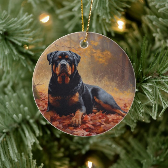 Rottweiler im Herbst Leaves Fall Inspiriert Keramik Ornament (Baum)