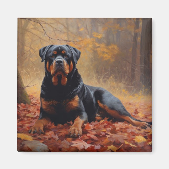 Rottweiler im Herbst Leaves Fall Inspiriert Magnet (Vorne)