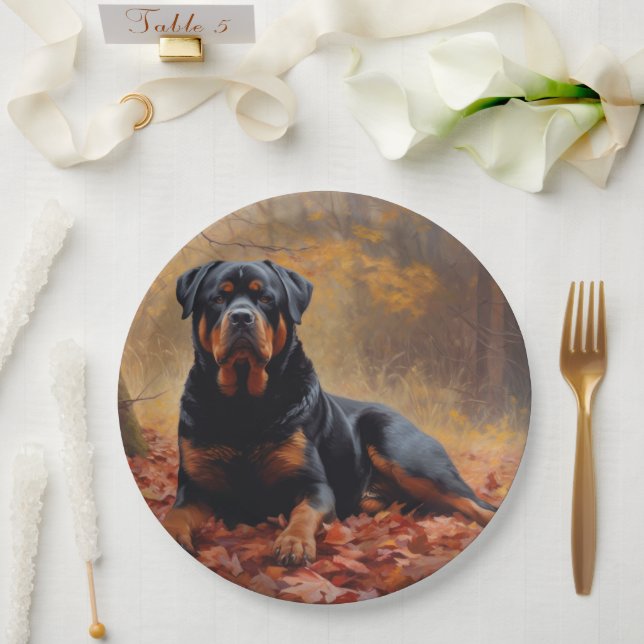 Rottweiler im Herbst Leaves Fall Inspiriert Pappteller (Hochzeit)
