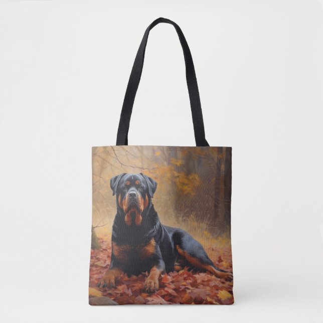 Rottweiler im Herbst Leaves Fall Inspiriert Tasche (Vorderseite)