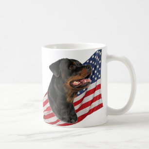Rottweiler Kopf und amerikanische Flagge Kaffeetasse
