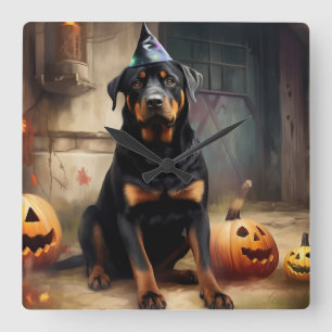Rottweiler Kürbisse Halloween Gruselig Quadratische Wanduhr