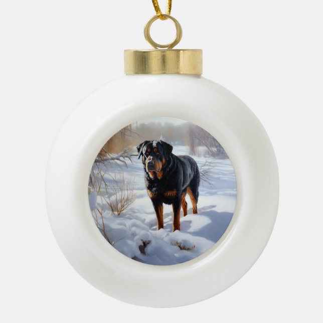 Rottweiler lässt es Weihnachten schneien Keramik Kugel-Ornament (Vorderseite)