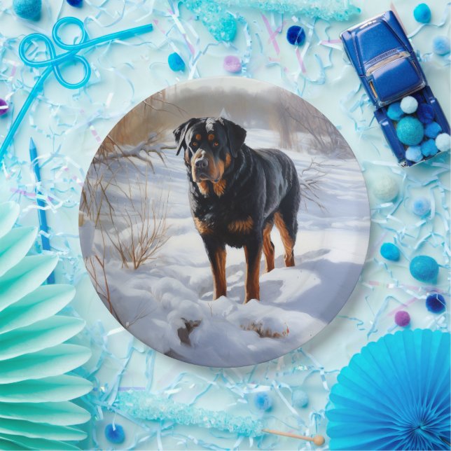 Rottweiler lässt es Weihnachten schneien Pappteller (Party)