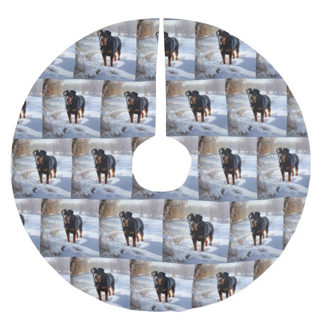 Rottweiler lässt es Weihnachten schneien Polyester Weihnachtsbaumdecke (Vorderseite)