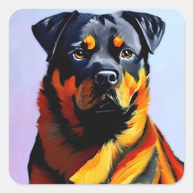 Rottweiler-Malerei Quadratischer Aufkleber (Vorderseite)