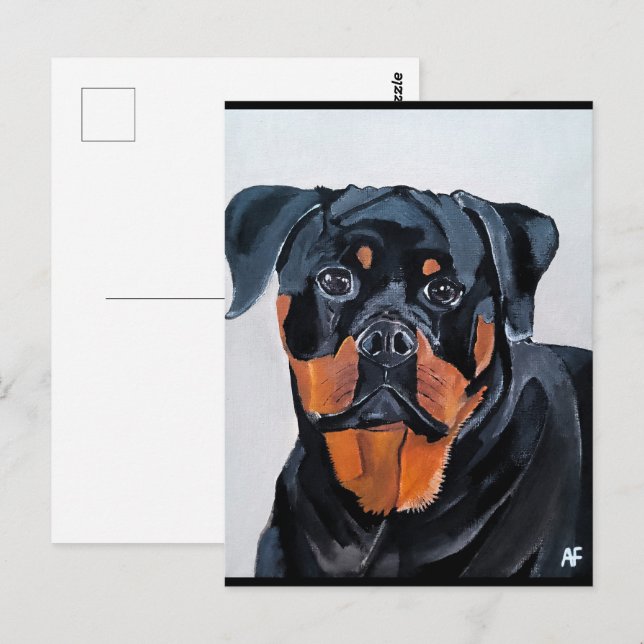 Rottweiler-Malerei von Alfred Fox Postkarte (Vorne/Hinten)