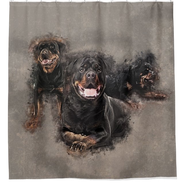 Rottweiler - Metzgerhund Digital Kunst Duschvorhang (Vorderseite)