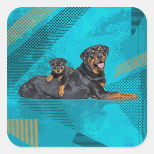 Rottweiler mit einem Welpen Quadratischer Aufkleber