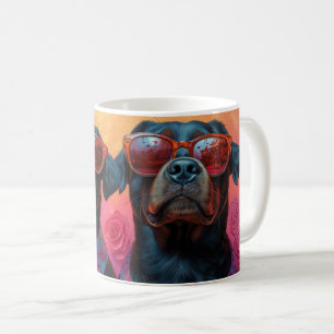 Rottweiler mit Herz Rosen Valentinstag Kaffeetasse