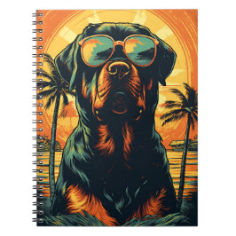 Rottweiler mit Sonnenbrille am Strand Notizblock