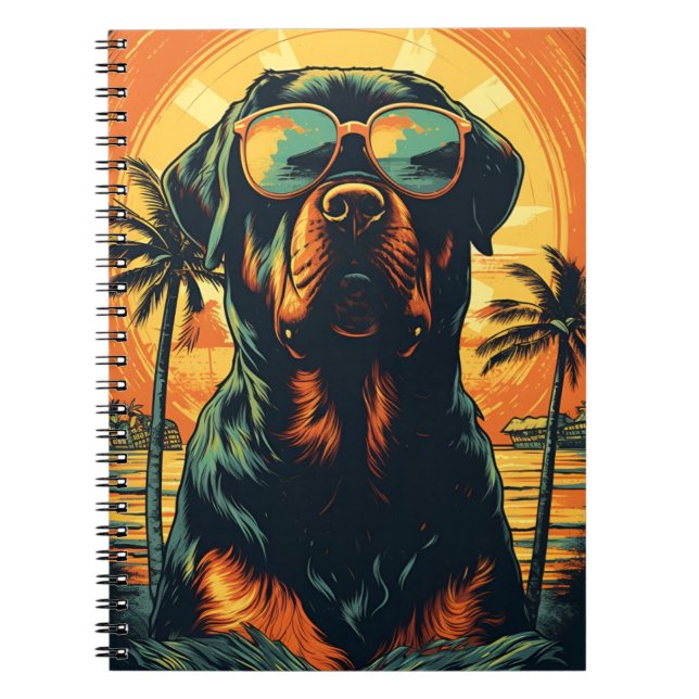 Rottweiler mit Sonnenbrille am Strand Notizblock (Vorderseite)