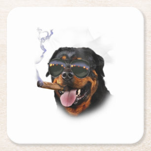 Rottweiler mit Zigarre mit Aviator-Sonnenblase, Rechteckiger Pappuntersetzer