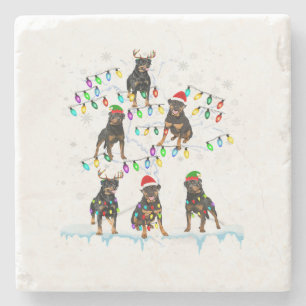 Rottweiler on Xmas Tree Reindeer Santa Dog Lover Steinuntersetzer