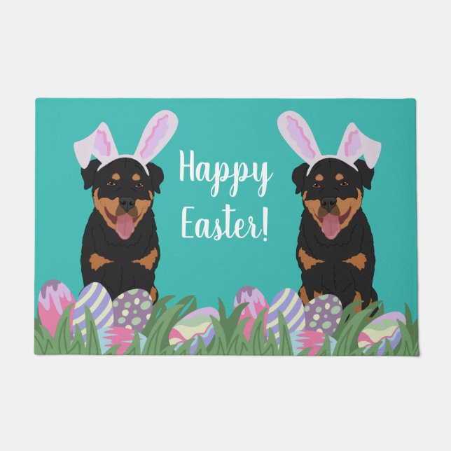 Rottweiler-Ostern individuell anpassbar   Fußmatte (Vorderseite)