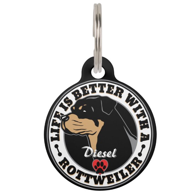 Rottweiler Personalisiertes Leben ist besser Tiernamensmarke (Vorderseite)