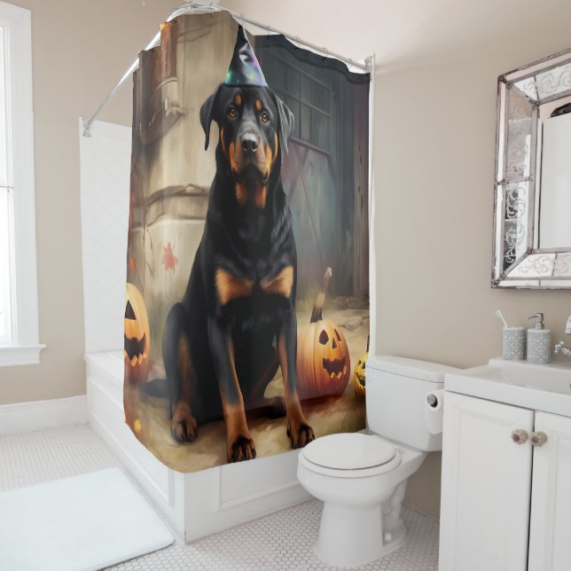 Rottweiler Pumpkins Halloween Beängstigend Duschvorhang (Beispiel)