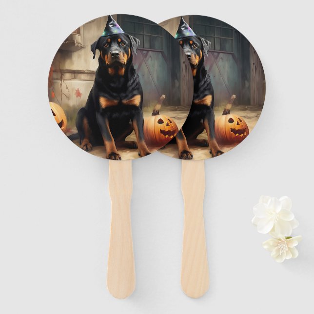 Rottweiler Pumpkins Halloween Beängstigend Fächer (Vorne und Hinten)