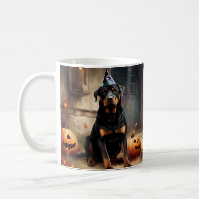 Rottweiler Pumpkins Halloween Beängstigend Kaffeetasse (Links)