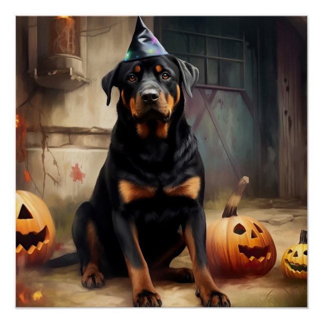 Rottweiler Pumpkins Halloween Beängstigend Poster (Vorderseite)