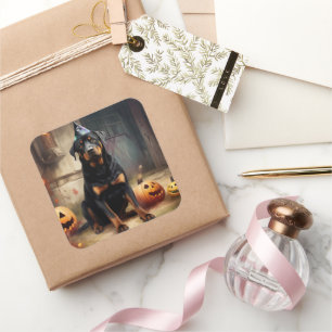 Rottweiler Pumpkins Halloween Beängstigend Quadratischer Aufkleber