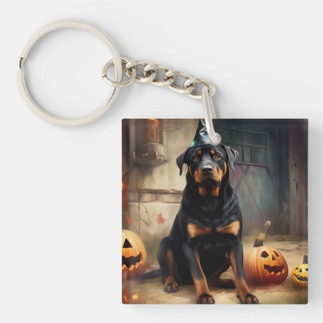 Rottweiler Pumpkins Halloween Beängstigend Schlüsselanhänger (Vorderseite)