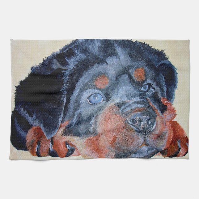 Rottweiler Puppy Artistic Pet Portrait Küchentuch (Horizontal)