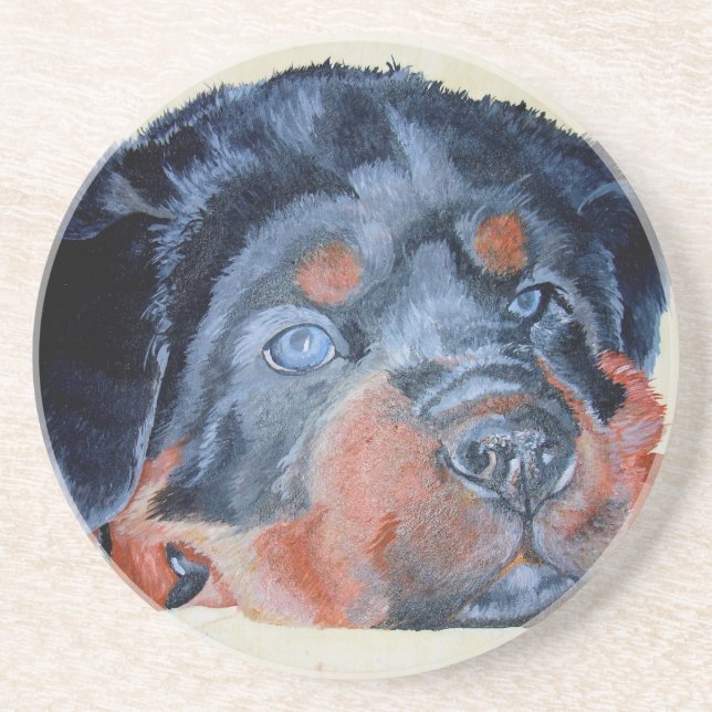 Rottweiler Puppy Artistic Pet Portrait Sandstein Untersetzer (Vorne)